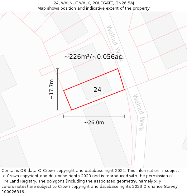 24, WALNUT WALK, POLEGATE, BN26 5AJ: Plot and title map
