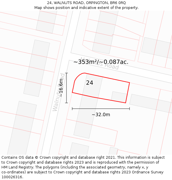 24, WALNUTS ROAD, ORPINGTON, BR6 0RQ: Plot and title map
