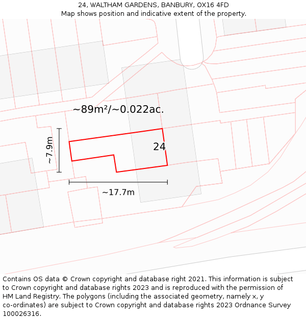 24, WALTHAM GARDENS, BANBURY, OX16 4FD: Plot and title map