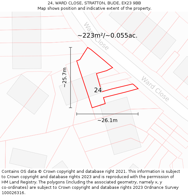 24, WARD CLOSE, STRATTON, BUDE, EX23 9BB: Plot and title map