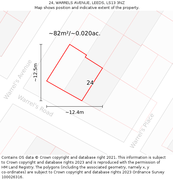 24, WARRELS AVENUE, LEEDS, LS13 3NZ: Plot and title map
