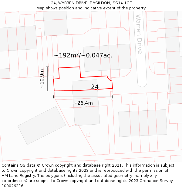 24, WARREN DRIVE, BASILDON, SS14 1GE: Plot and title map