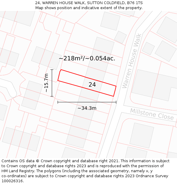 24, WARREN HOUSE WALK, SUTTON COLDFIELD, B76 1TS: Plot and title map