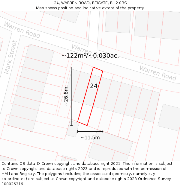24, WARREN ROAD, REIGATE, RH2 0BS: Plot and title map