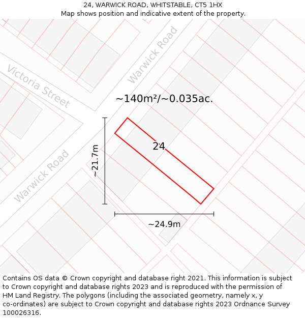 24, WARWICK ROAD, WHITSTABLE, CT5 1HX: Plot and title map