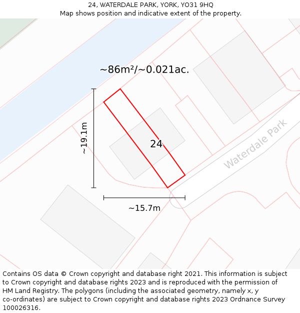 24, WATERDALE PARK, YORK, YO31 9HQ: Plot and title map