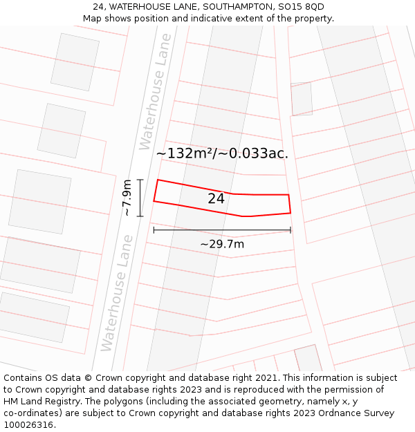 24, WATERHOUSE LANE, SOUTHAMPTON, SO15 8QD: Plot and title map