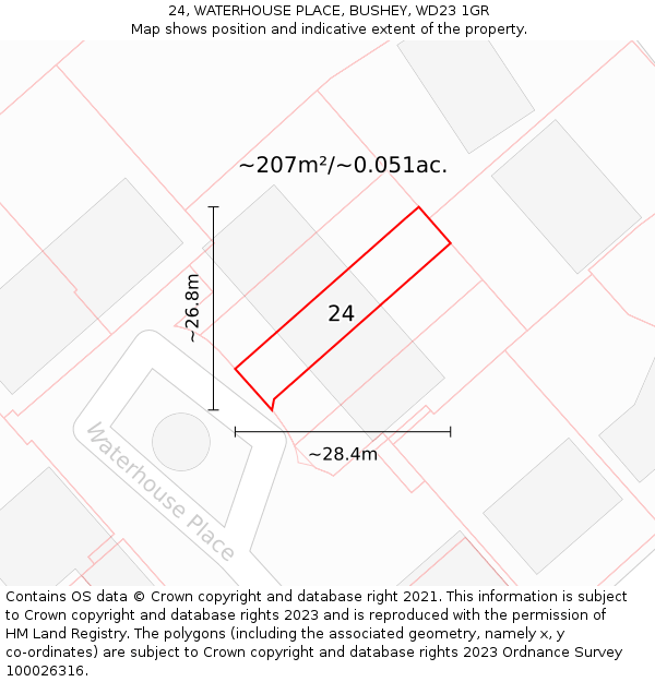 24, WATERHOUSE PLACE, BUSHEY, WD23 1GR: Plot and title map