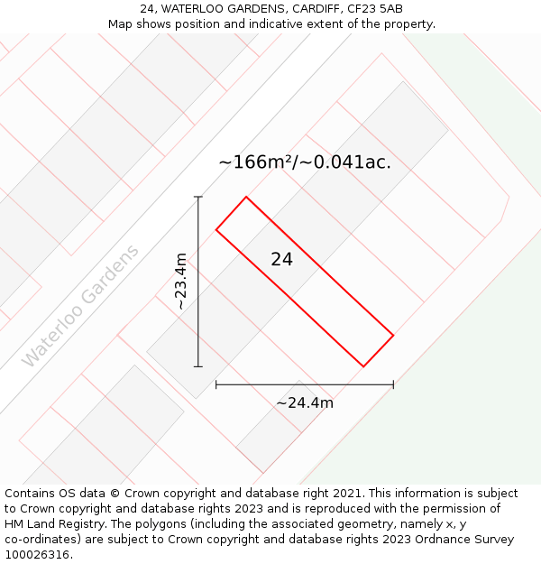 24, WATERLOO GARDENS, CARDIFF, CF23 5AB: Plot and title map
