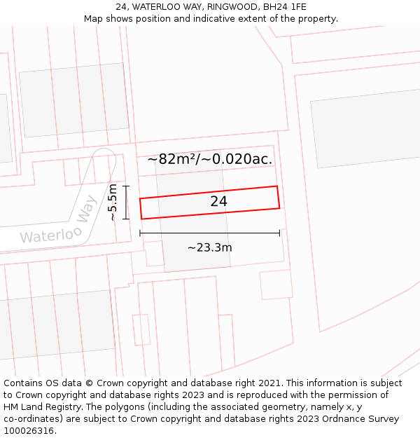 24, WATERLOO WAY, RINGWOOD, BH24 1FE: Plot and title map