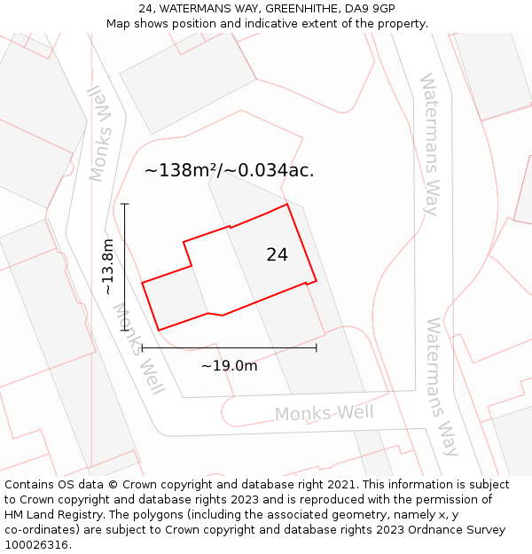 24, WATERMANS WAY, GREENHITHE, DA9 9GP: Plot and title map