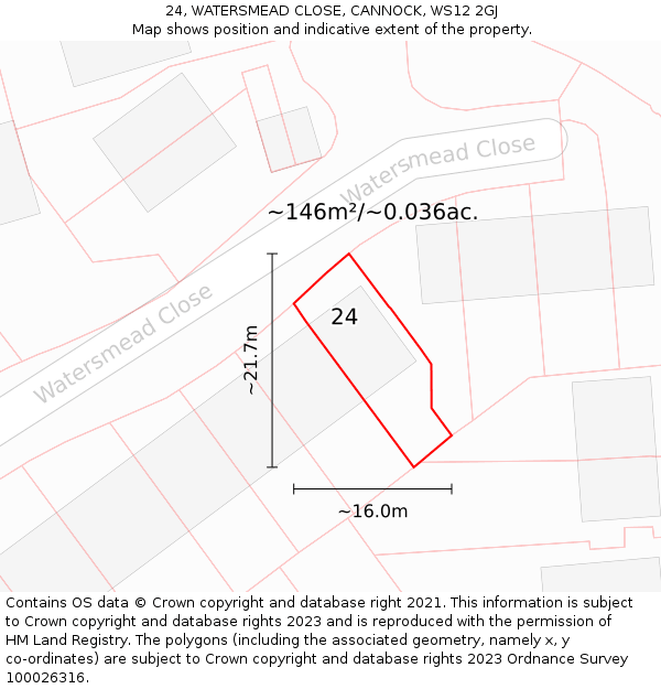 24, WATERSMEAD CLOSE, CANNOCK, WS12 2GJ: Plot and title map