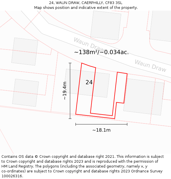24, WAUN DRAW, CAERPHILLY, CF83 3SL: Plot and title map