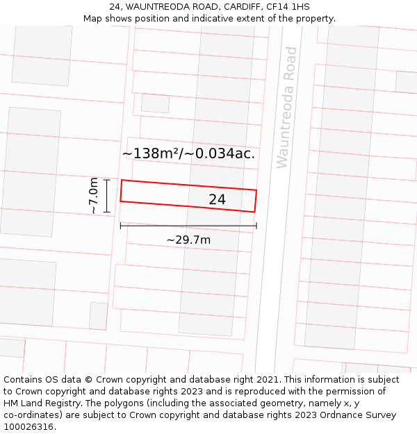 24, WAUNTREODA ROAD, CARDIFF, CF14 1HS: Plot and title map