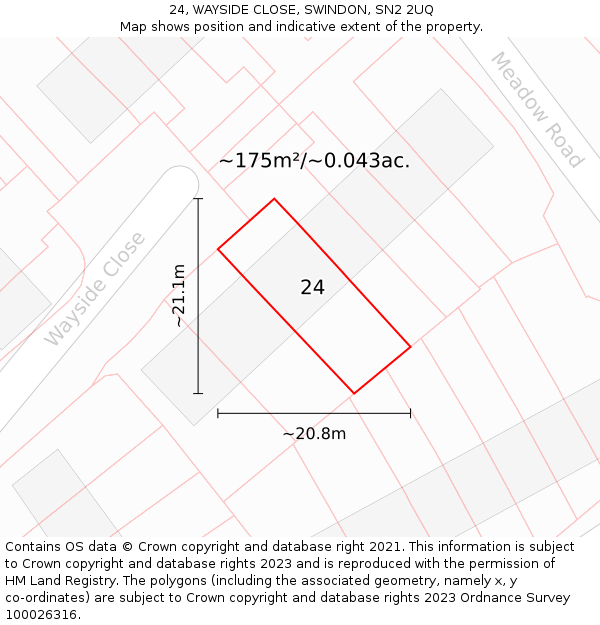24, WAYSIDE CLOSE, SWINDON, SN2 2UQ: Plot and title map