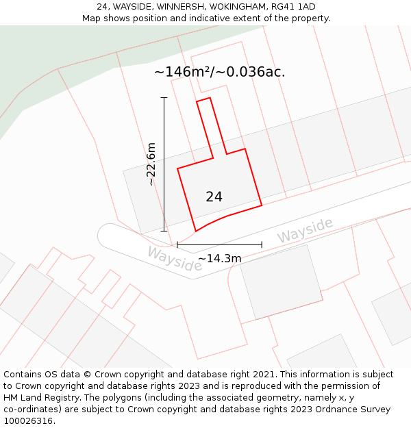 24, WAYSIDE, WINNERSH, WOKINGHAM, RG41 1AD: Plot and title map