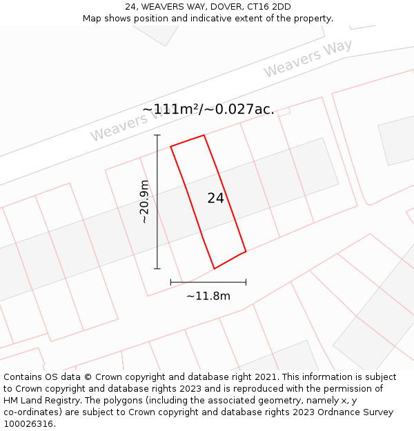 24, WEAVERS WAY, DOVER, CT16 2DD: Plot and title map