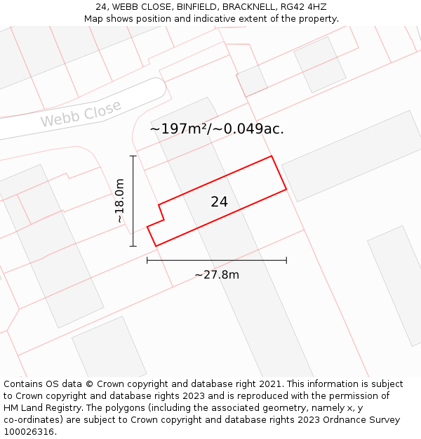 24, WEBB CLOSE, BINFIELD, BRACKNELL, RG42 4HZ: Plot and title map