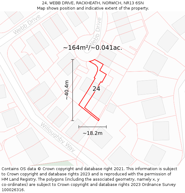 24, WEBB DRIVE, RACKHEATH, NORWICH, NR13 6SN: Plot and title map