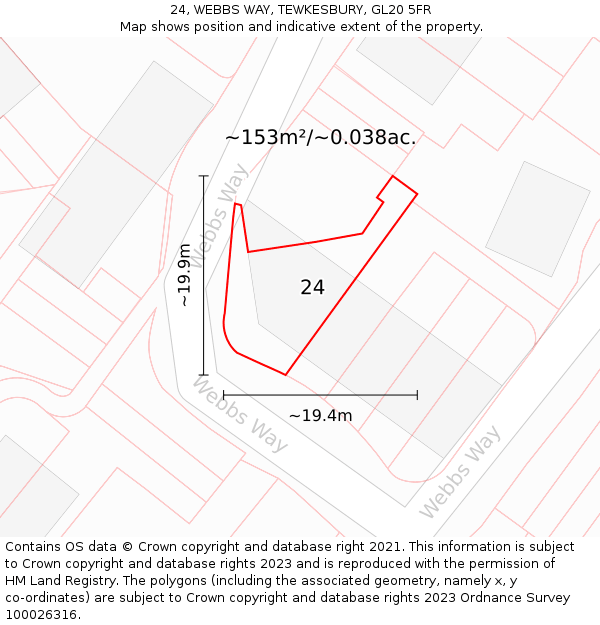 24, WEBBS WAY, TEWKESBURY, GL20 5FR: Plot and title map