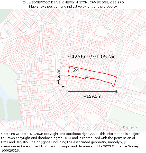24, WEDGEWOOD DRIVE, CHERRY HINTON, CAMBRIDGE, CB1 9PQ: Plot and title map