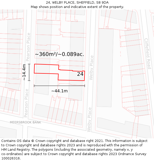 24, WELBY PLACE, SHEFFIELD, S8 9DA: Plot and title map