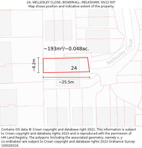 24, WELLESLEY CLOSE, BOWERHILL, MELKSHAM, SN12 6XT: Plot and title map