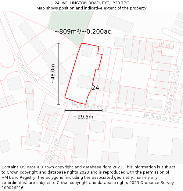 24, WELLINGTON ROAD, EYE, IP23 7BG: Plot and title map