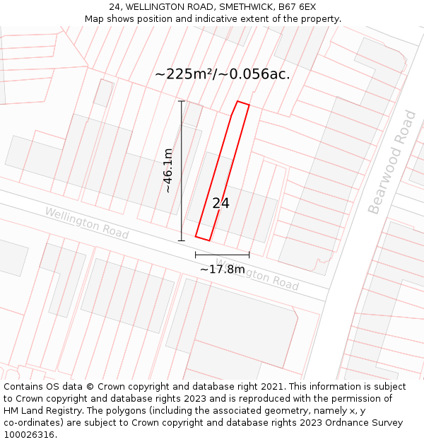 24, WELLINGTON ROAD, SMETHWICK, B67 6EX: Plot and title map