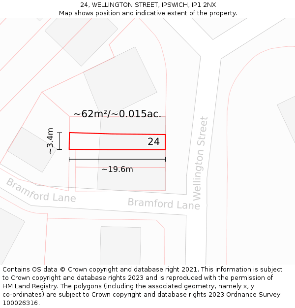 24, WELLINGTON STREET, IPSWICH, IP1 2NX: Plot and title map