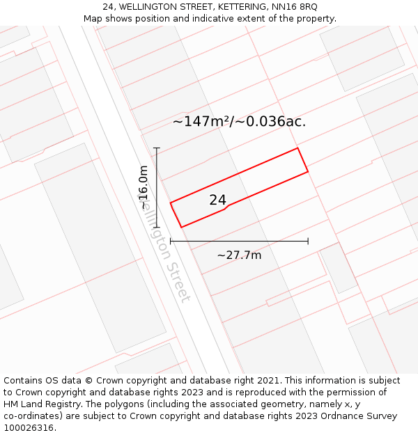 24, WELLINGTON STREET, KETTERING, NN16 8RQ: Plot and title map