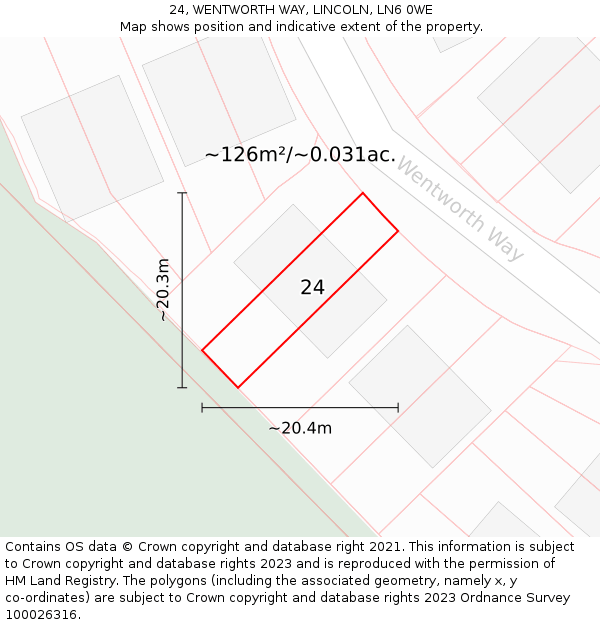 24, WENTWORTH WAY, LINCOLN, LN6 0WE: Plot and title map