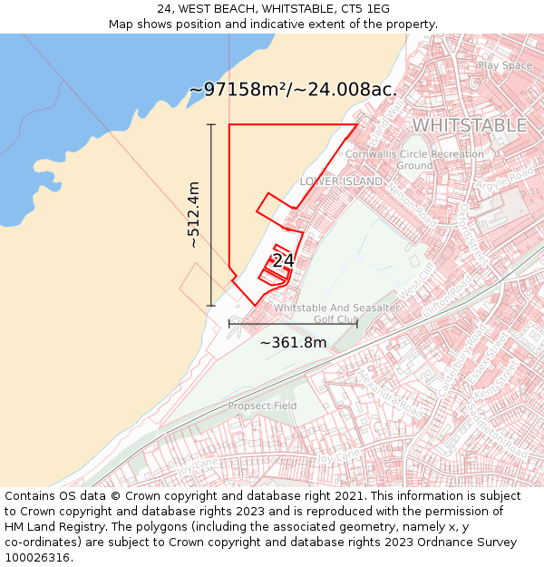 24, WEST BEACH, WHITSTABLE, CT5 1EG: Plot and title map
