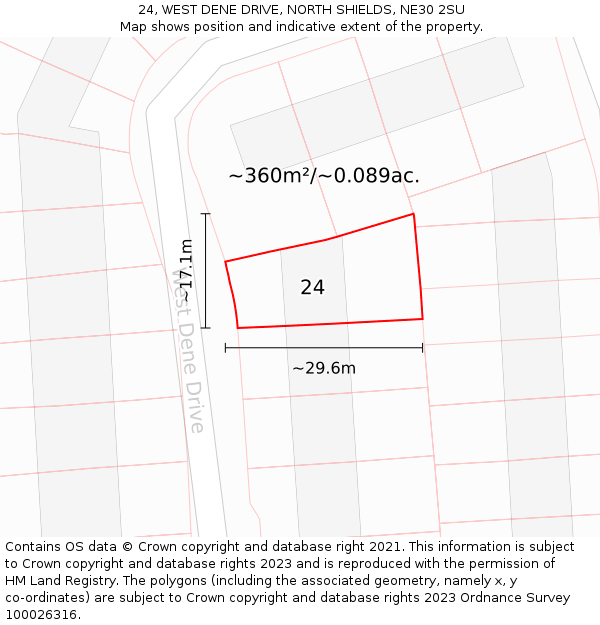 24, WEST DENE DRIVE, NORTH SHIELDS, NE30 2SU: Plot and title map