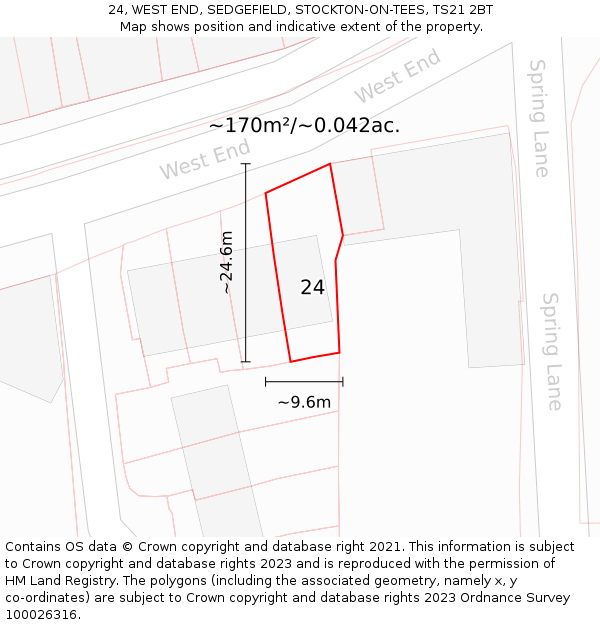24, WEST END, SEDGEFIELD, STOCKTON-ON-TEES, TS21 2BT: Plot and title map