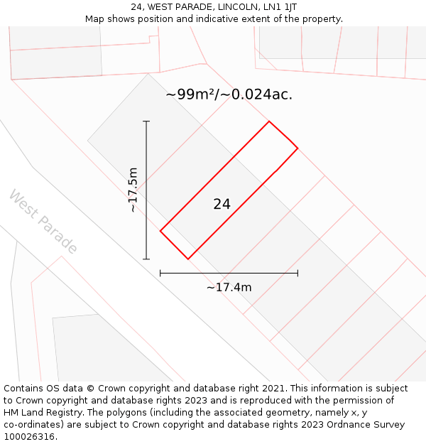 24, WEST PARADE, LINCOLN, LN1 1JT: Plot and title map