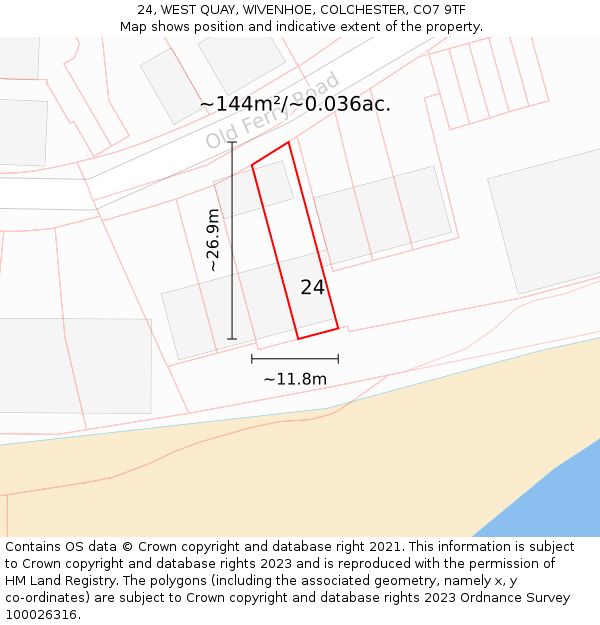 24, WEST QUAY, WIVENHOE, COLCHESTER, CO7 9TF: Plot and title map