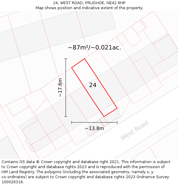 24, WEST ROAD, PRUDHOE, NE42 6HP: Plot and title map