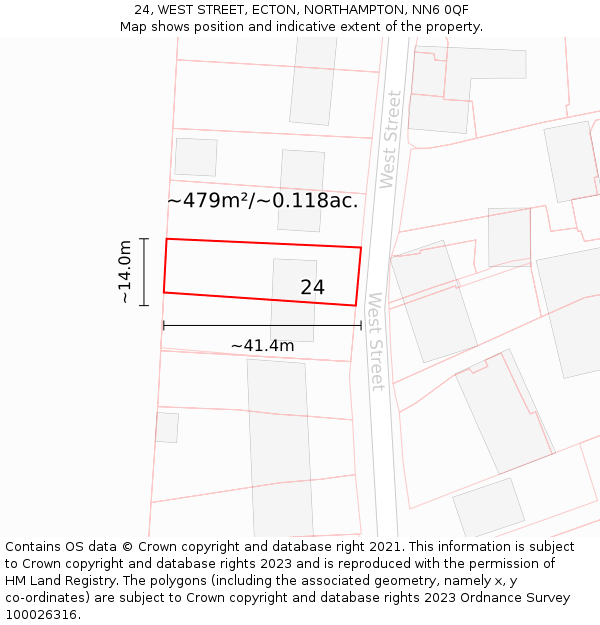 24, WEST STREET, ECTON, NORTHAMPTON, NN6 0QF: Plot and title map