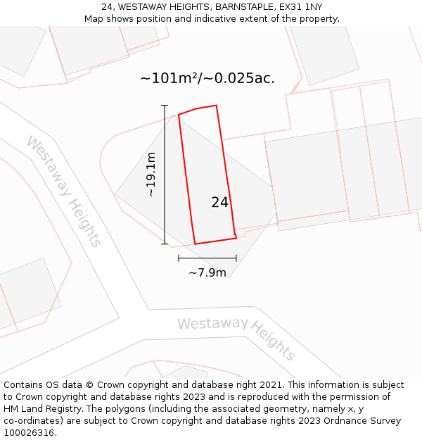 24, WESTAWAY HEIGHTS, BARNSTAPLE, EX31 1NY: Plot and title map