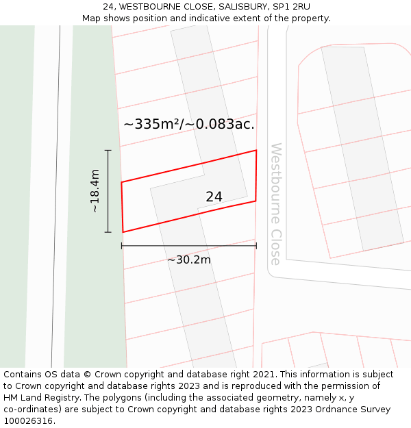 24, WESTBOURNE CLOSE, SALISBURY, SP1 2RU: Plot and title map