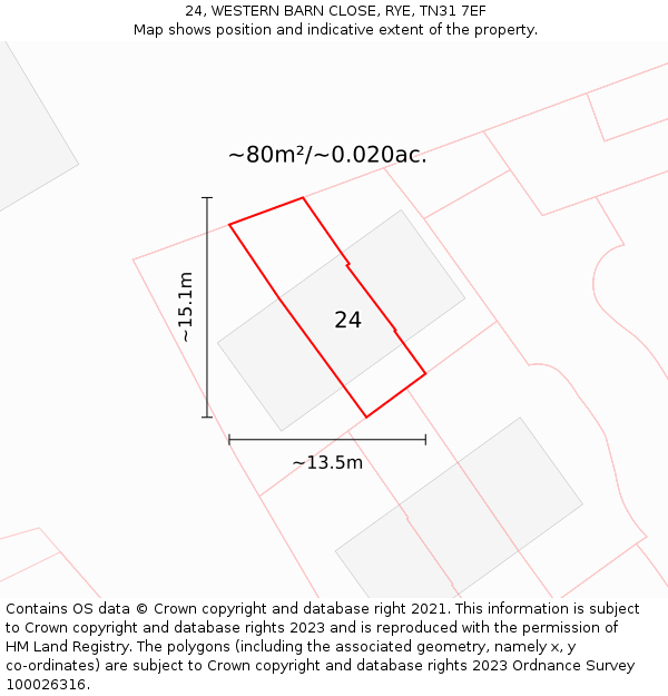 24, WESTERN BARN CLOSE, RYE, TN31 7EF: Plot and title map