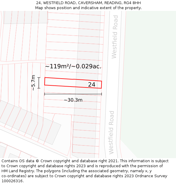 24, WESTFIELD ROAD, CAVERSHAM, READING, RG4 8HH: Plot and title map