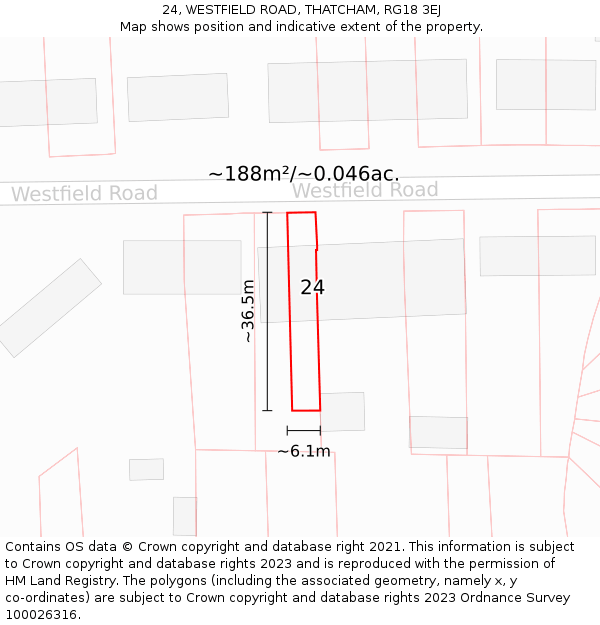 24, WESTFIELD ROAD, THATCHAM, RG18 3EJ: Plot and title map