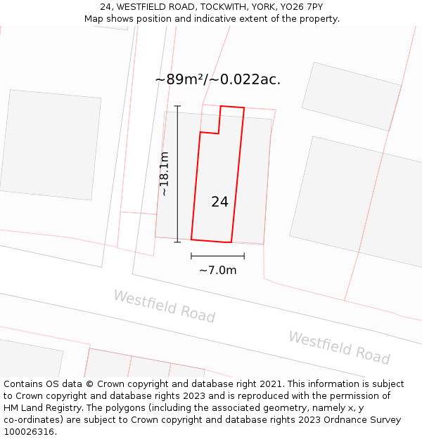 24, WESTFIELD ROAD, TOCKWITH, YORK, YO26 7PY: Plot and title map