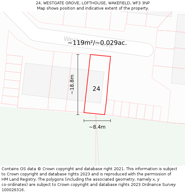 24, WESTGATE GROVE, LOFTHOUSE, WAKEFIELD, WF3 3NP: Plot and title map