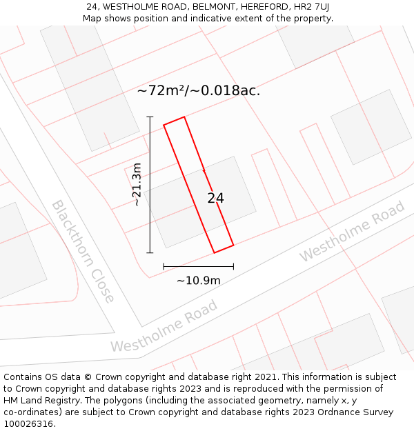 24, WESTHOLME ROAD, BELMONT, HEREFORD, HR2 7UJ: Plot and title map