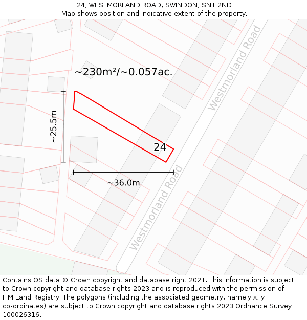 24, WESTMORLAND ROAD, SWINDON, SN1 2ND: Plot and title map
