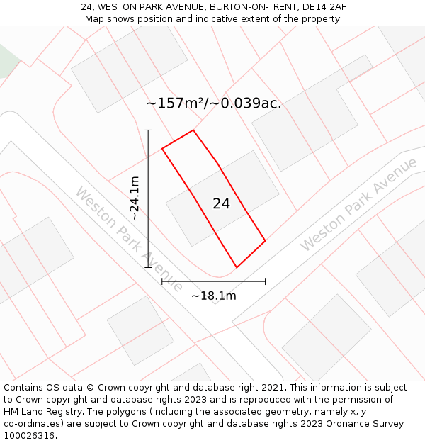 24, WESTON PARK AVENUE, BURTON-ON-TRENT, DE14 2AF: Plot and title map