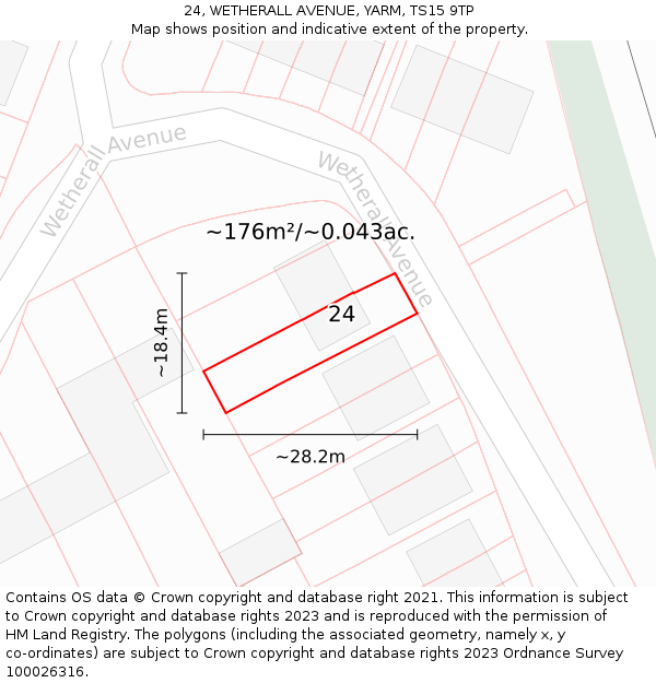 24, WETHERALL AVENUE, YARM, TS15 9TP: Plot and title map